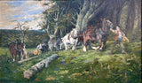 Superb Large Vintage English School Oil on Canvas - Timber Hauling in the New Forest aft. Lucy Kemp Welch SOLD