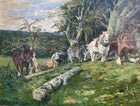 Superb Large Vintage English School Oil on Canvas - Timber Hauling in the New Forest aft. Lucy Kemp Welch SOLD
