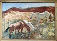 Superb Large Vintage Oil on Canvas - Ponies in a Gravel Pit aft. Alfred J Munnings