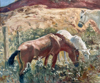 Superb Large Vintage Oil on Canvas - Ponies in a Gravel Pit aft. Alfred J Munnings