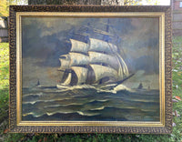 Fine C19th Victorian Nautical Oil on Canvas - Clipper at Sail SOLD