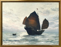 Excellent Large Vintage Mid C20th Oil on Canvas - Chinese Junk at Sea SOLD