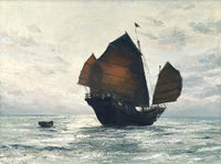 Excellent Large Vintage Mid C20th Oil on Canvas - Chinese Junk at Sea SOLD