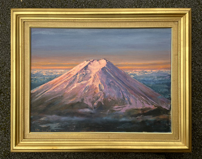 Stunning Large Vintage Oil on Canvas of Mount Fuji -