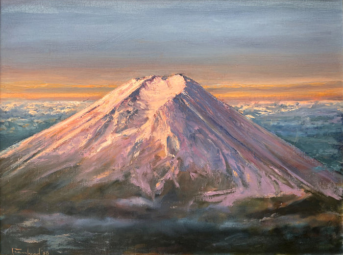 Stunning Large Vintage Oil on Canvas of Mount Fuji -