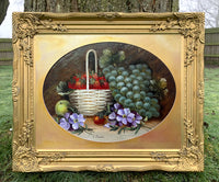 Beautiful Late C19th Victorian Oil on Board - Still Life of Fruit in a Basket - Evelyn Chester (1879-1925) SOLD