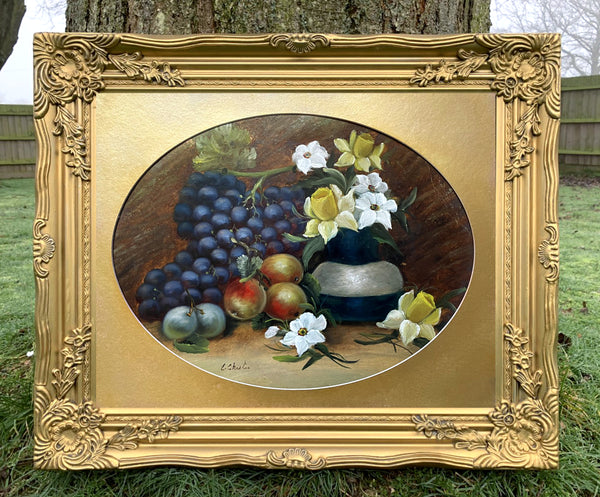 Exquisite Late C19th Victorian Oil on Board - Still Life of Fruit with a Vase - Evelyn Chester (1879-1925) SOLD