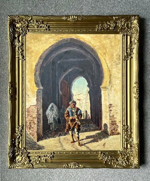 Fine Vintage Early C20th Orientalist Oil on Board depicting an Arab Street Scene SOLD