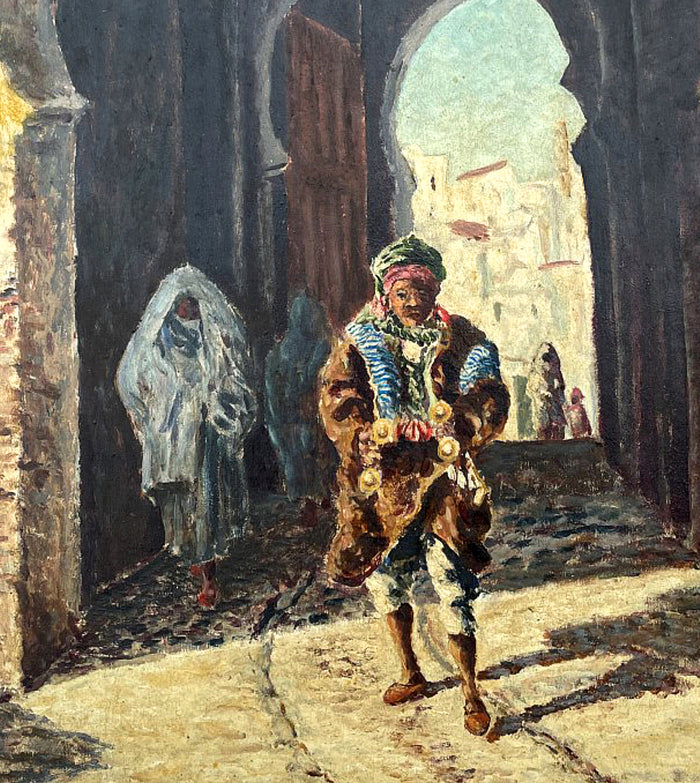 Fine Vintage Early C20th Orientalist Oil on Board depicting an Arab Street Scene SOLD