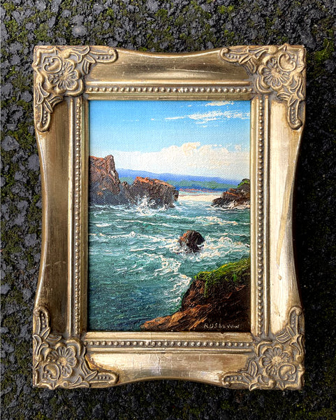 Delightful Vintage Oil on Canvas Board of the Cornish Coast by Reginald Daniel Sherrin (1891-1971) SOLD