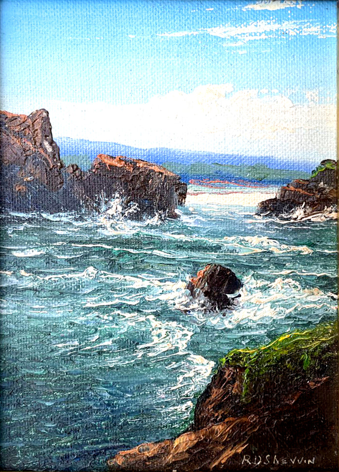 Delightful Vintage Oil on Canvas Board of the Cornish Coast by Reginald Daniel Sherrin (1891-1971) SOLD