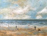 Fine Vintage Mid C20th Impressionist Oil on Board - Figures on a Beach SOLD