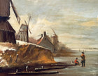 Fine Early C20th Antique Dutch School Oil on Board - Wintry Canal Scene with Windmills SOLD