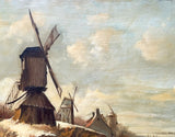 Fine Early C20th Antique Dutch School Oil on Board - Wintry Canal Scene with Windmills SOLD