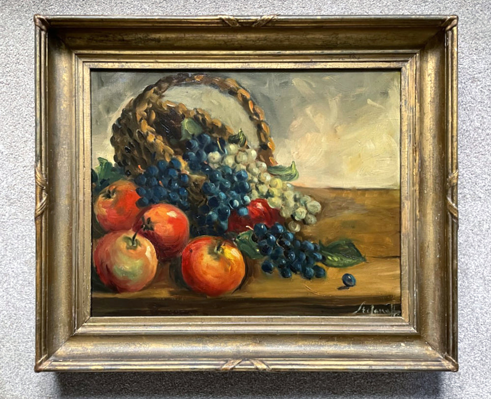 Fabulous C19th Victorian Still Life Oil on Canvas - Apples & Grapes on a Ledge SOLD