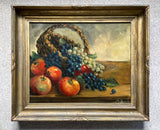 Fabulous C19th Victorian Still Life Oil on Canvas - Apples & Grapes on a Ledge