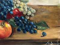 Fabulous C19th Victorian Still Life Oil on Canvas - Apples & Grapes on a Ledge