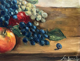 Fabulous C19th Victorian Still Life Oil on Canvas - Apples & Grapes on a Ledge