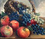 Fabulous C19th Victorian Still Life Oil on Canvas - Apples & Grapes on a Ledge