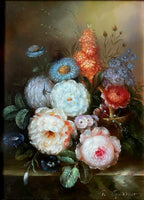 Exquisite Vintage Dutch School Oil on Panel - Mixed Flowers on a Ledge - R.Gessner SOLD