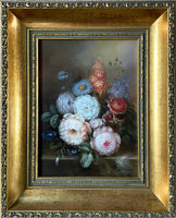 Exquisite Vintage Dutch School Oil on Panel - Mixed Flowers on a Ledge - R.Gessner SOLD