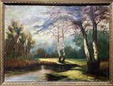 Fine Early C20th English School Oil on Canvas - Figure in a Riverside Landscape 1916 SOLD