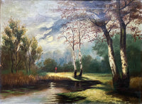 Fine Early C20th English School Oil on Canvas - Figure in a Riverside Landscape 1916 SOLD