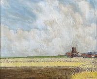 Superb Vintage East Anglian School Oil on Canvas Board - Cley Mill by Dennis Howlett 1977 SOLD