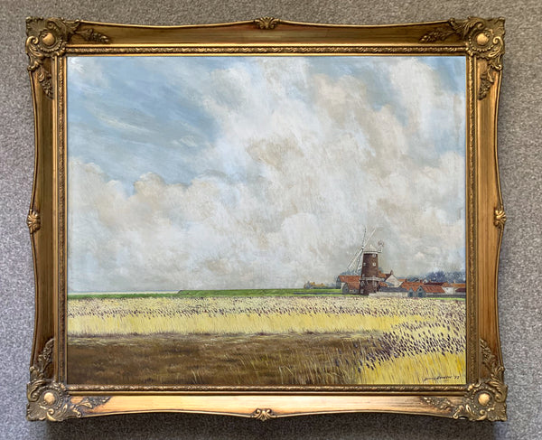 Superb Vintage East Anglian School Oil on Canvas Board - Cley Mill by Dennis Howlett 1977 SOLD