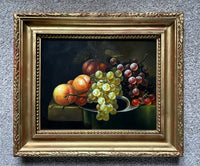 Exquisite Early C20th English School Oil on Wood Panel - Still Life of Fruit on a Ledge SOLD