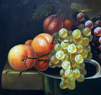 Exquisite Early C20th English School Oil on Wood Panel - Still Life of Fruit on a Ledge SOLD