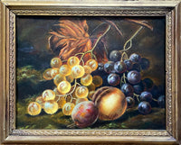 Delightful Early C20th English School Oil on Wood Panel - Mixed Fruit on a Mossy Bank