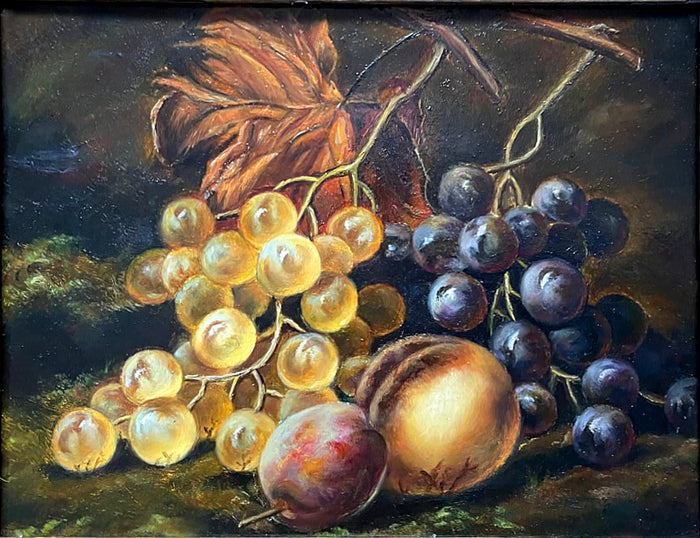 Delightful Early C20th English School Oil on Wood Panel - Mixed Fruit on a Mossy Bank SOLD