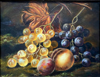 Delightful Early C20th English School Oil on Wood Panel - Mixed Fruit on a Mossy Bank