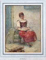 Superb C19th Victorian Watercolour - Young Woman repairing Fishing Nets - John Parker SOLD RWS 1839-1915