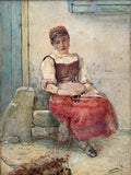 Superb C19th Victorian Watercolour - Young Woman repairing Fishing Nets - John Parker SOLD RWS 1839-1915