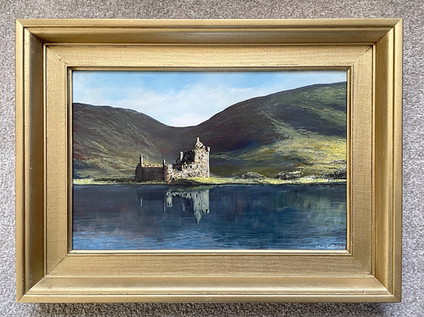 Superb Mid C20th Vintage Oil on Board of Eilean Donan Castle at Dornie - Charles Combe SOLDr