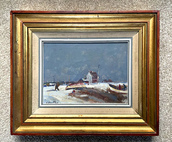 Superb C20th Vintage Oil on Board - Geoffrey Chatten - Coastal Scene in Winter SOLD