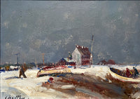 Superb C20th Vintage Oil on Board - Geoffrey Chatten - Coastal Scene in Winter SOLD