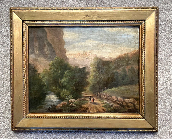 Fine C19th Victorian Oil on Canvas depicting Figures on a Mountain Track SOLD