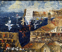 Fine C20th Vintage Expressionist Oil on Canvas - Harbour Scene