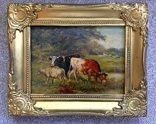 Exquisite Late C19th Victorian Oil on Board depicting Cattle Grazing - Christopher Mark Maskell (1849-1933) SOLD