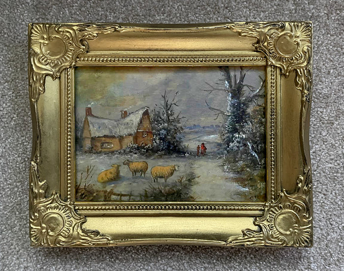 Exquisite Late C19th Victorian Oil on Board depicting Sheep by a Cottage - Christopher Mark Maskell (1849-1933) SOLD