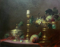 Stunning Mid C20th Vintage English School Oil on Canvas Board - Still Life with Fruit - Robert Caspers SOLD