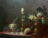 Stunning Mid C20th Vintage English School Oil on Canvas Board - Still Life with Fruit - Robert Caspers SOLD