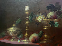 Stunning Mid C20th Vintage English School Oil on Canvas Board - Still Life with Fruit - Robert Caspers SOLD