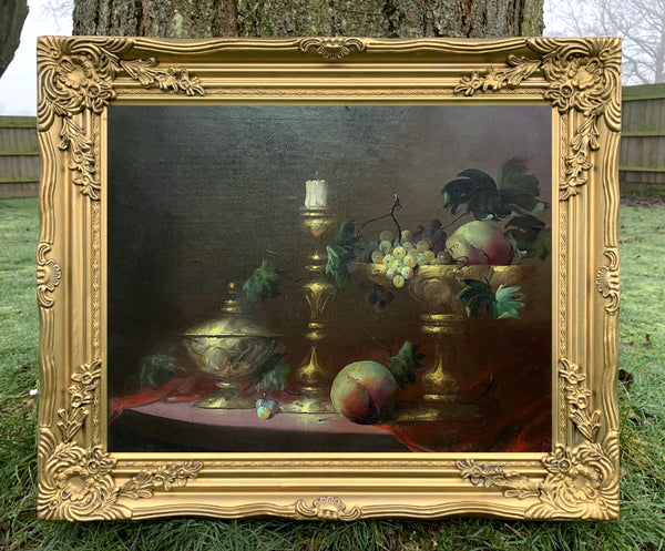 Stunning Mid C20th Vintage English School Oil on Canvas Board - Still Life with Fruit - Robert Caspers SOLD