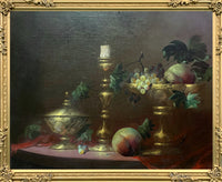 Stunning Mid C20th Vintage English School Oil on Canvas Board - Still Life with Fruit - Robert Caspers SOLD