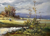 Exquisite Vintage C20th Mid Oil on Canvas Board - Figures in a Rural Landscape by Valerio Rotini