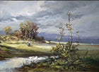 Exquisite Vintage C20th Mid Oil on Canvas Board - Figures in a Rural Landscape by Valerio Rotini SOLD